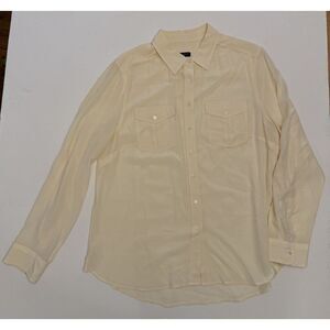 Talbots Sz 14P Petites Blouse 100% Silk Button-Up Shirt Cream Long Sleeve
